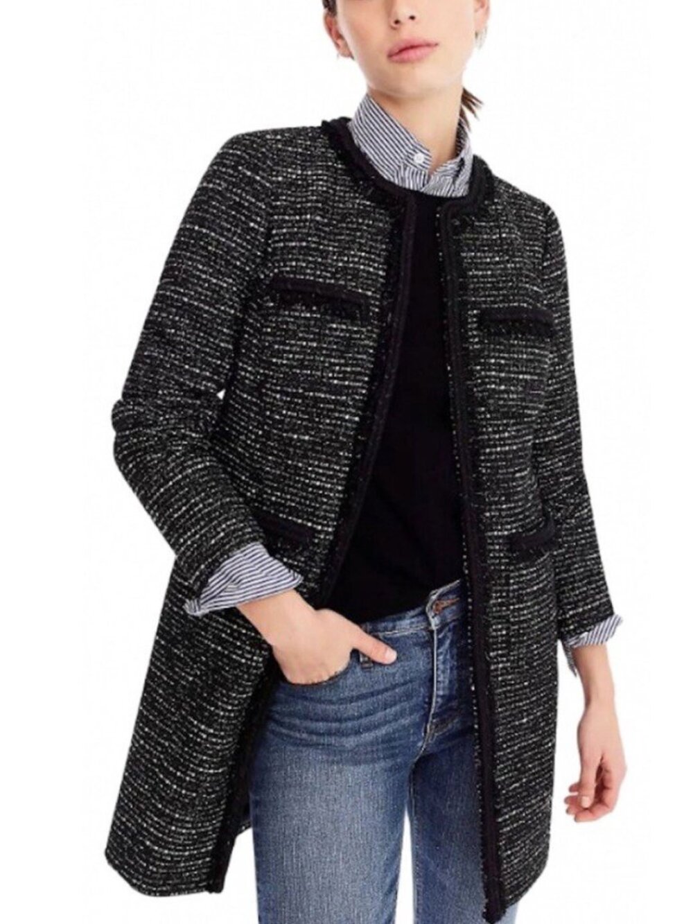 J. Crew Tweed Braided Trim Lady Coat 0